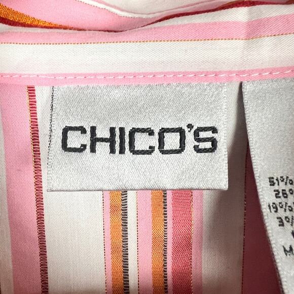 Chico's Women's L Coastal Grandma Academia Metallic Striped Button-Up Blouse - Picture 5 of 10